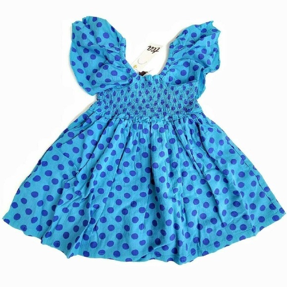 Tea Flutter Sleeve Polka Dot Mambo Dress 2T NEW Blue